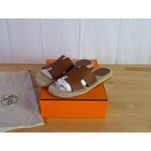 Hermès Brown Leather Antigua Espadrilles Sandals EU 44 |US 11
